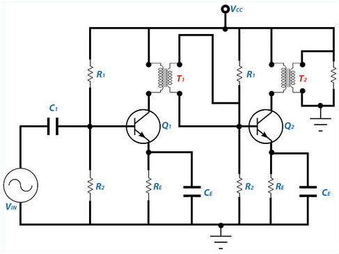 Schema_circuit_amplificateur_couple_transformateur_deux_etages